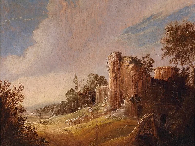 1597-Pieter Symonzs. Potter - Paesaggio con rovine, un pastore e pecore